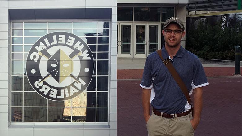 Kirk Kelleher standing outside Wheeling Nailers arena